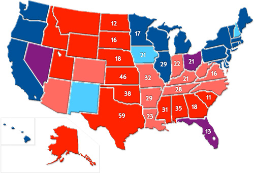 Map 2: Red and Blue States by Presidential Election Results, 1996-2008