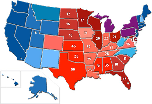 Map 3: Red and Blue States by Filtering Maps 1 and 2 Map 3: Red and Blue States by Filtering Maps 1 and 2