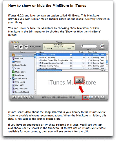 screenshot of new iTunes ministore