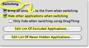 Single Application Mode trigger in DragThing
