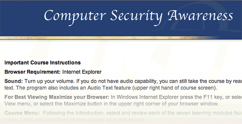 This computer security online training requires Internet Explorer.