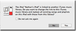 iTunes warning dialog