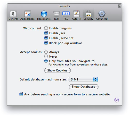 Safari's Preferences Window